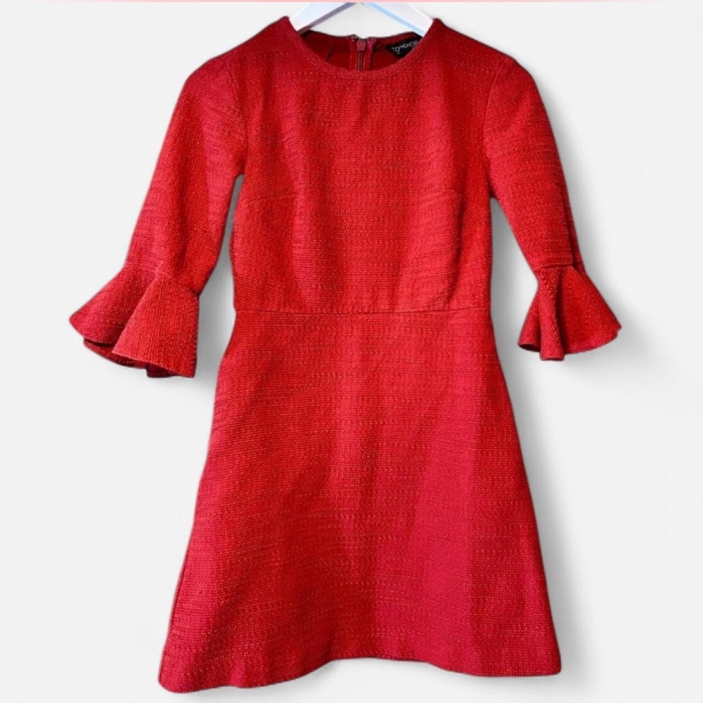 ❤️Topshop Cotton Blend Tulip Sleeve Dress Orangey Red ♨️ • Pockets❣️